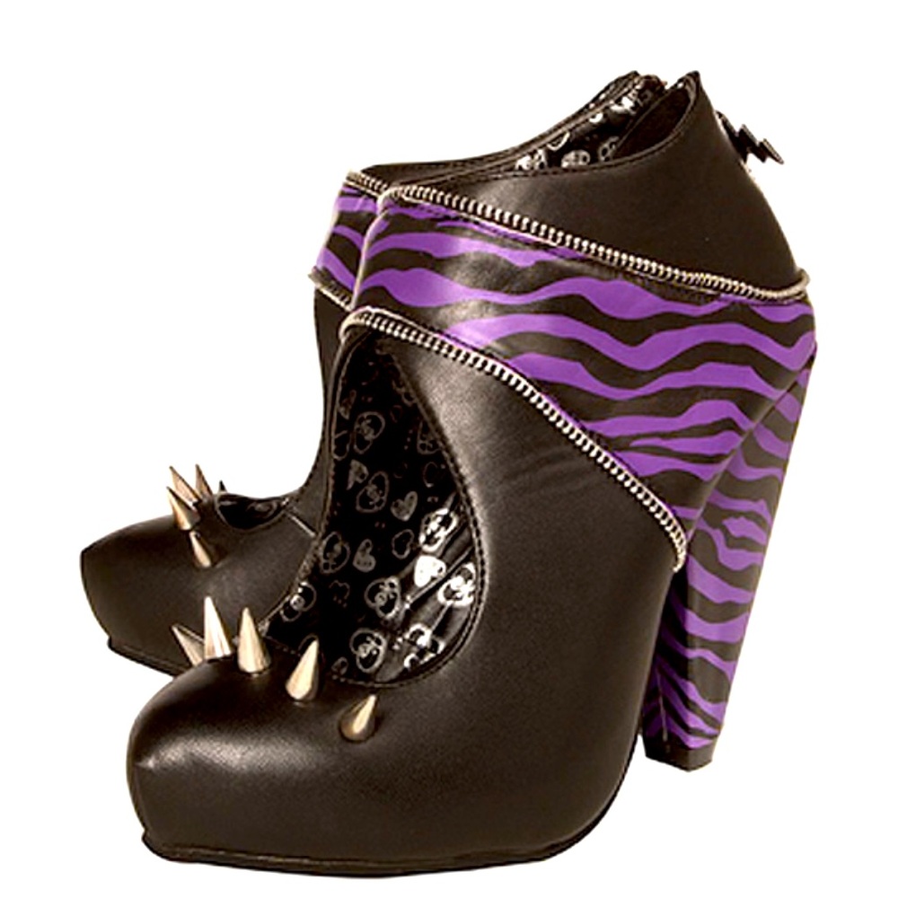 T.U.K.  Black and purple zebra print ankle booties. size 6, runs small, fits 5.5